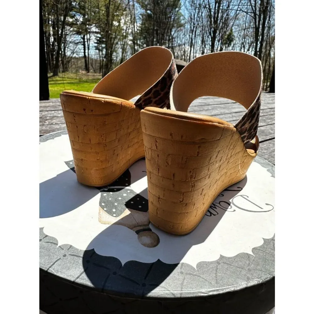 Italian Shoemakers Leopard-Print Cork Wedge Slides